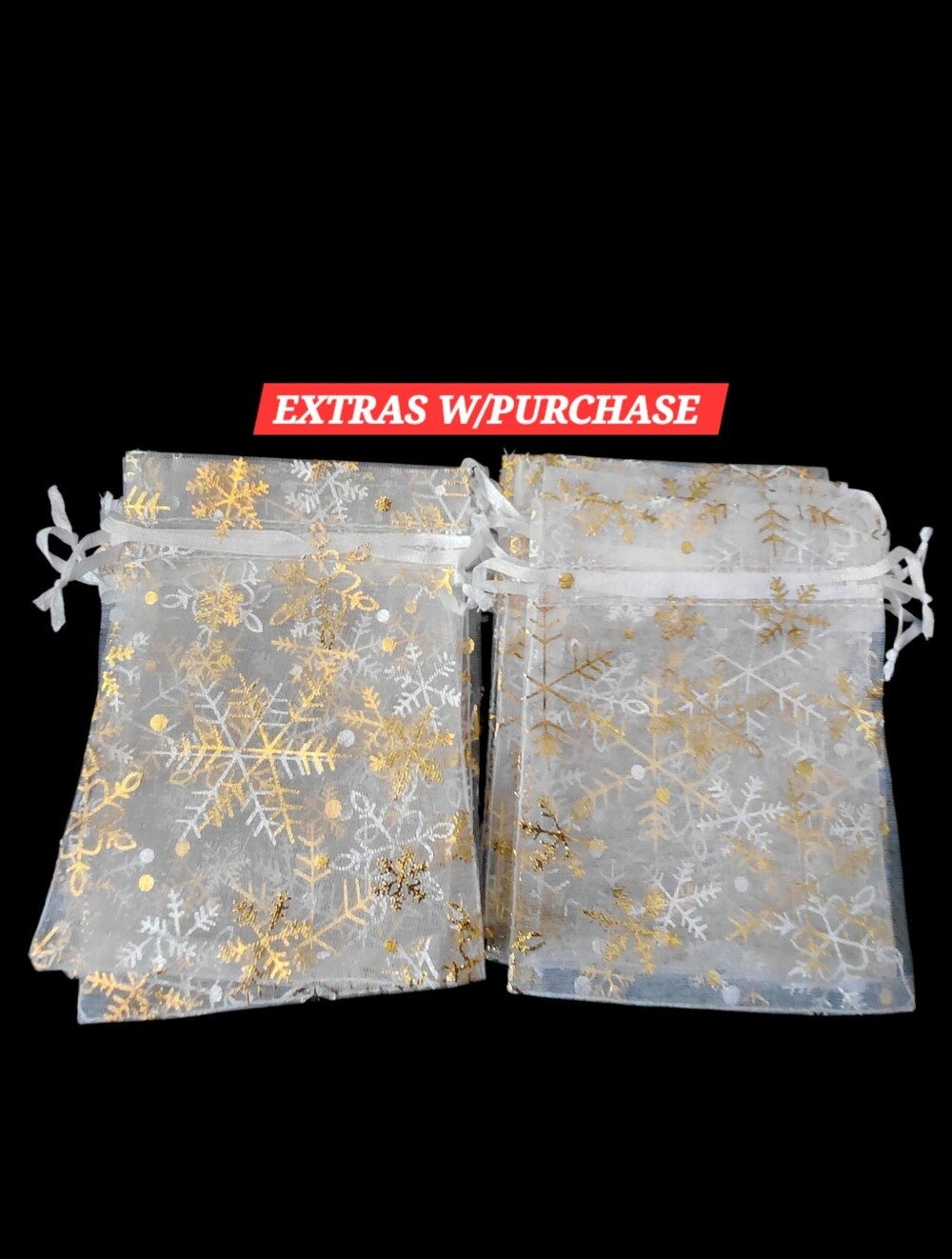 20ct. White & Gold Snowflake Organza Drawstring Gift Bags 3.54x4.72